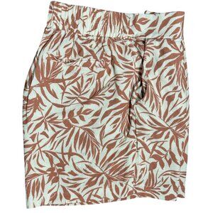 Monteau Los Angeles Womens Leaf Print Shorts Size M Pink White Linen Resort Wear